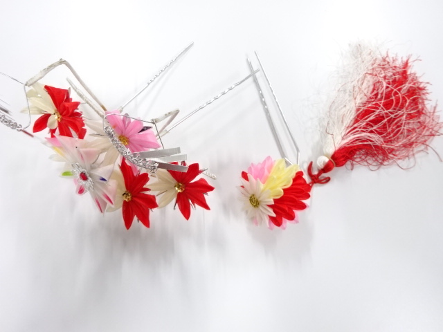 アンティーク　つまみ細工　びらびら髪飾りセット